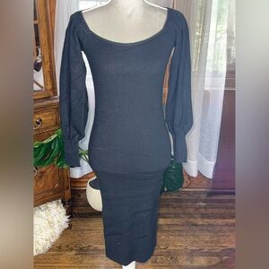 Tahari Black Long Sleeve Sweater Dress